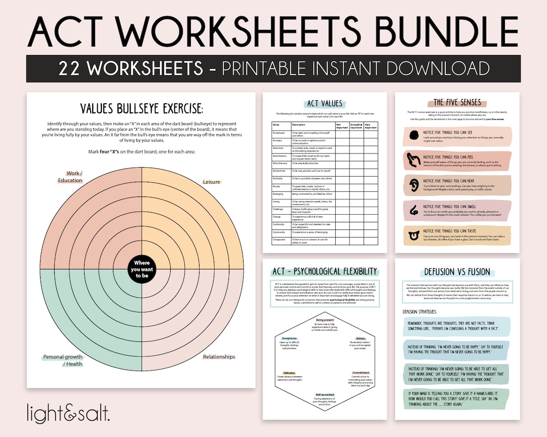 ACT Therapy Worksheets, Acceptance and Commitment Therapy, Values