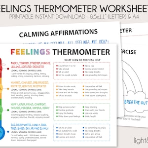 Feelings Thermometer With Coping Skills worksheets, Zones of regulation, Behavior Management Therapy, Feelings poster, Calm down corner, CBT