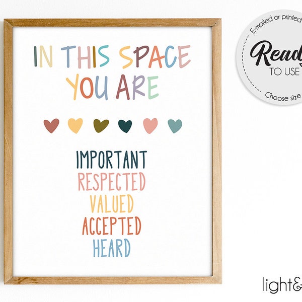 Welcome sign Print, In this space you are, This is a safe space, Mental health poster, Therapy office decor, school counselor Office decor