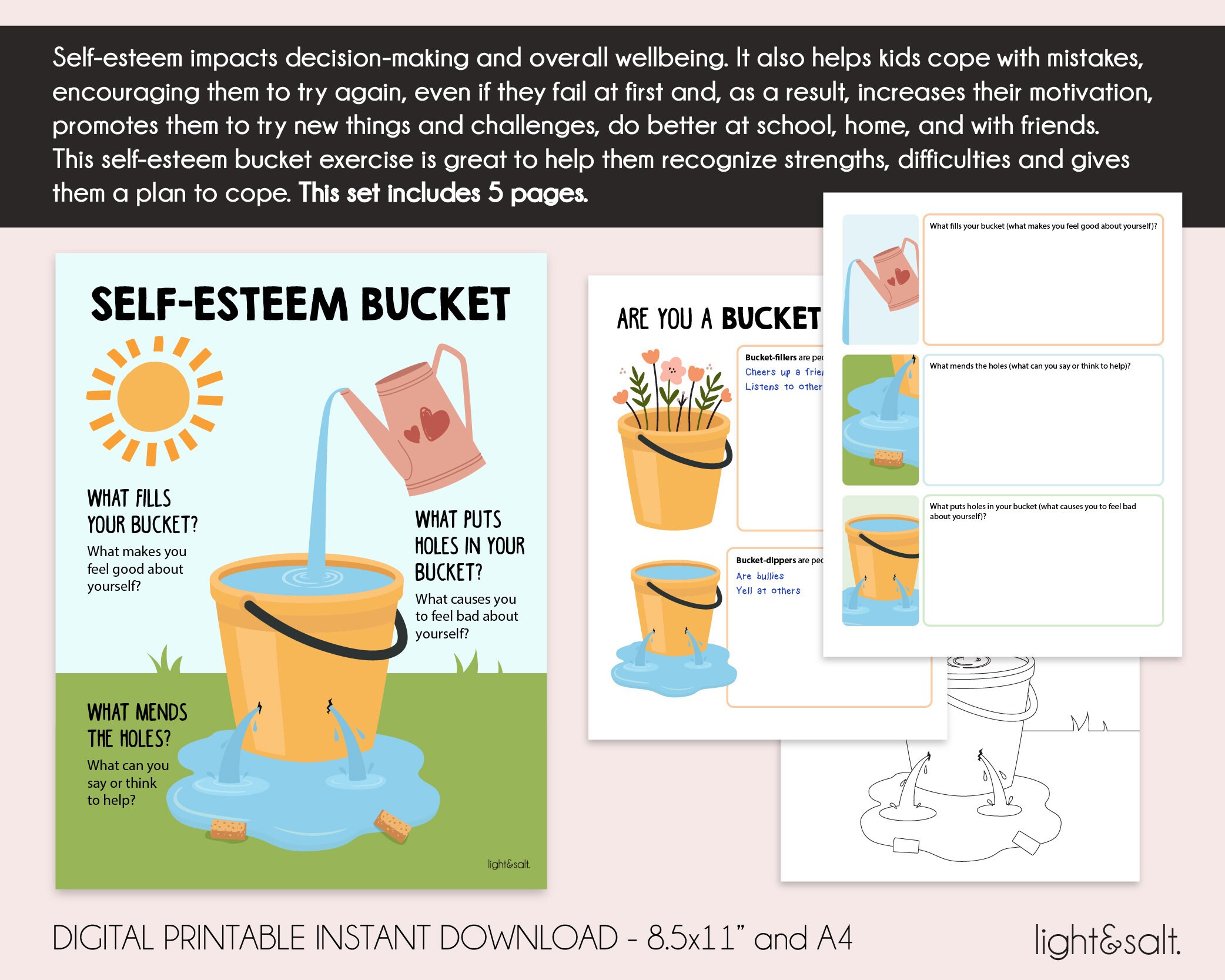 The Self Esteem Bucket Confidence Activity for Kids Teen Etsy Denmark