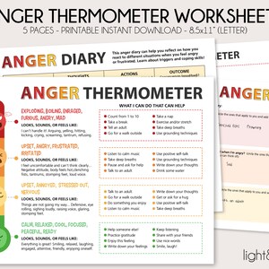 Anger Management book, Coping Skills, Anger thermometer, DBT, therapy worksheets, Zones of regulation, Feelings Thermometer, self regulation