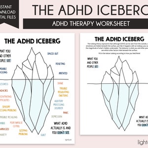ADHD Icerberg worksheets, Executive functioning, coping skills, working memory, Nervous system, Polyvagal theory, executive dysfunction