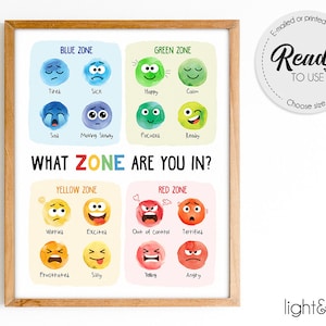 Regulationszonen Poster, Gefühle Poster, Emotions Diagramm, ruhige Ecke, Mentales Gesundheitsposter, Schul Counselor, Therapie Büro Dekor