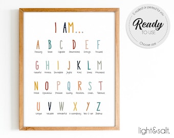ABC affirmations poster, calm down corner, Mental health poster, Therapy office decor, Educational wall art, school counselor office decor