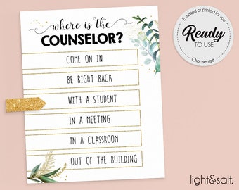 School Counseling Office Sign Door, Where is the counselor, School counselor office, Therapy office decor, Psychology, Counseling Wall Art