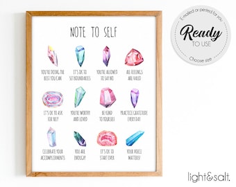 Note to self poster, self care poster, Daily check-in, Mindfulness poster, Mental health poster, Therapist office decor, affirmations poster