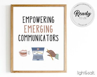 Empowerment van opkomende communicators, spraakpathologie, logopedie wand decor, logopedie poster, SLP kunst aan de muur, spraak articulaties