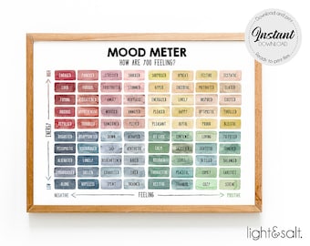 Mood meter digital poster print, Feelings Thermometer, Zones of regulation, Self regulation, Feelings chart, Emotions, Calm down corner, CBT
