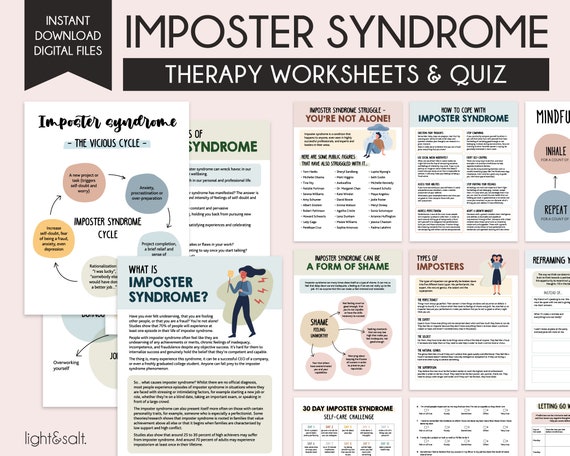 Imposter Syndrome worksheets, Self sabotage workbook, inner critic, therapy worksheets, self love journal, self esteem worksheet, CBT, DBT