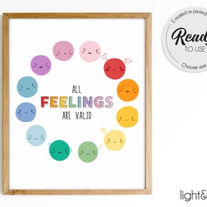 All feelings are valid, Feelings poster, All feelings are welcome here, Emotions poster, Feelings chart, mental health, educational wall art
