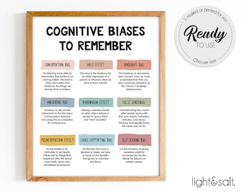 Cognitive biases to remember poster, CBT poster, Mental health poster, Growth mindset poster, therapy office decor, Counselor office decor