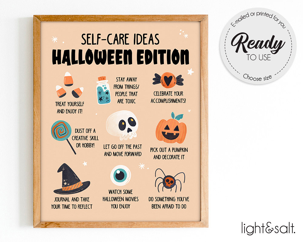 Halloween self care ideas halloween mental health poster etsy uk