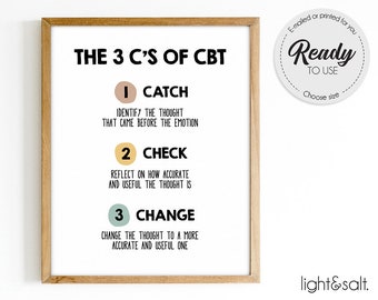 The 3 Cs of CBT poster, mental health poster, Coping Skills poster, Zones of regulation, Behavior Management Therapy, Calm down corner