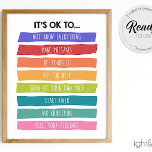 Fouten maken mag, het is oké, therapieposter, therapiekantoorinrichting, gevoelens-poster, bord schoolbegeleider, schoolpsycholoog, boho