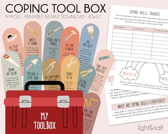 Coping Skills tool box, self regulation, feelings poster, anxiety cards, calm down corner, Zones of regulation, social emotional learning