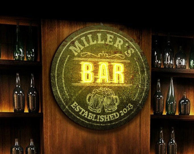 Benutzerdefinierte Bar-LED-Schilder, Personalisierte Bar-Schild-Lichter, Beleuchtetes Bar-Schild, Personalisiertes Bar-Schild aus Holz, Neon-Bar-Schild Bier, Bar-Holzschild