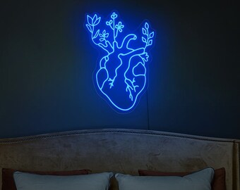 Heart neon sign, Human heart neon sign, Anatomic heart neon sign, Heart led sign, Floral heart sign, Human heart art, Human heart decor