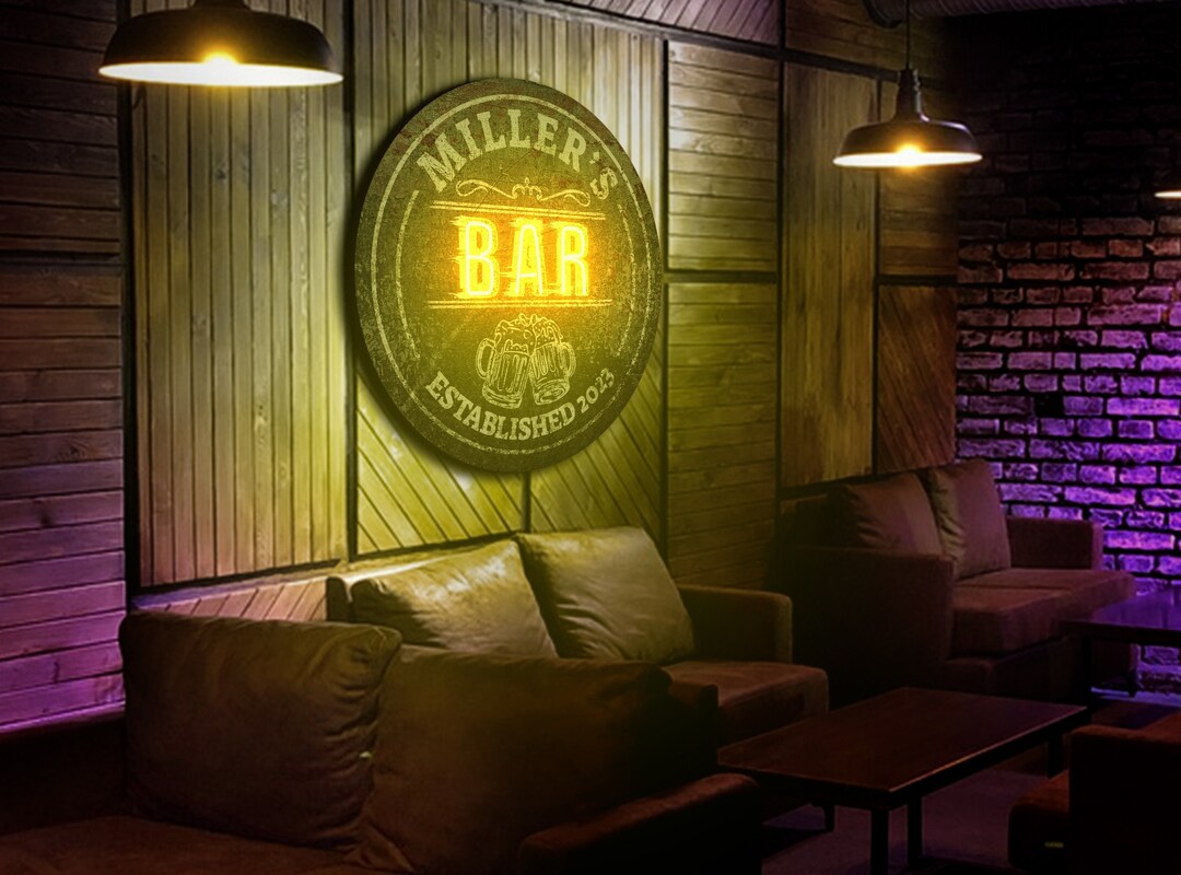 Bar Sign Light Up Home Bar Sign Led Personalized Bar Sign Etsy