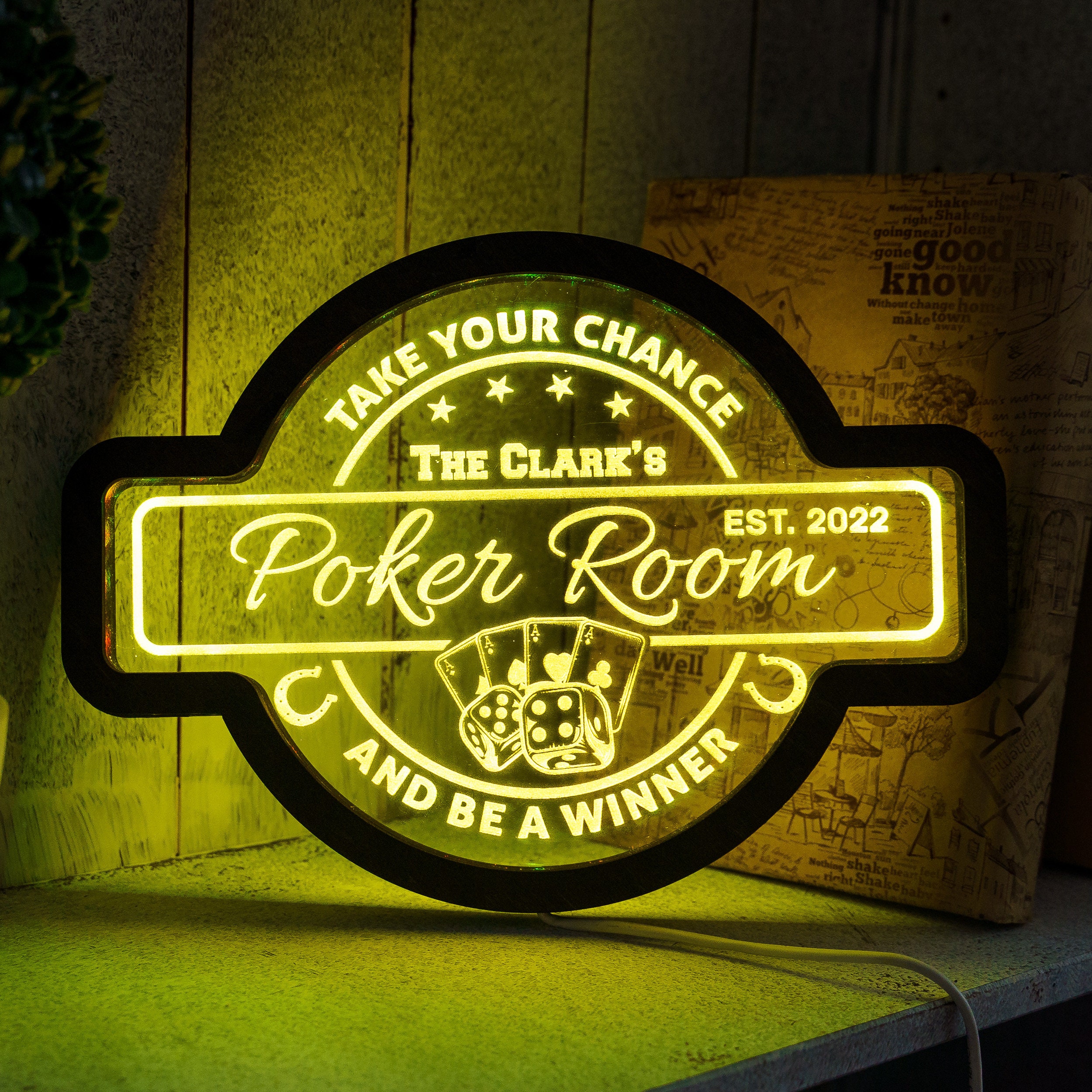 Pokerkarten Wanddekoration, Pokerlampe, Poker Led Schild, Straight