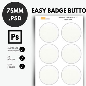 PSD button template, Easy badge button template, pinback button template for 75mm/ 3 inch buttons.