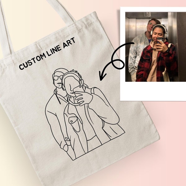 Custom Line Art Printed Tote Bag, Personalized Tote Bag, Line Art Portrait Bag, Cute artsy aesthetic tote Bag, Custom Personalized gifts
