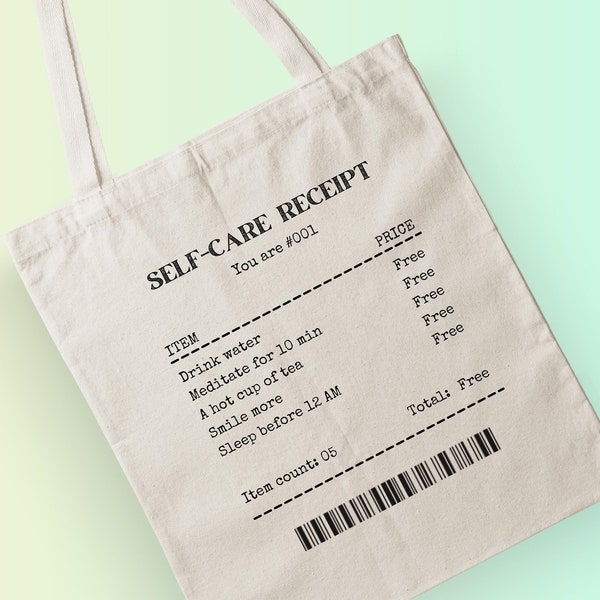 Self care receipt Tote bag, Artsy self love tote bag, Receipt Aesthetic Canvas Tote Bag, Minimalist tote bag, Cute Casual shoulder bag