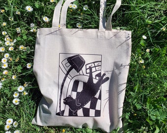 Black cat Printed Tote Bag, Cat Lover Tote Bag, Minimalist Pet Tote Bag, Cute artsy aesthetic tote Bag, Eco friendly, recycled materials.