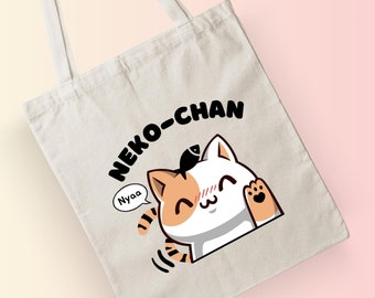 Schattige kat Tote tas, Cat Japanse esthetische draagtas, schattige kunstzinnige tas, casual tas voor dierenliefhebbers, boodschappentas, oranje kattenliefhebber.