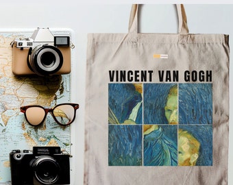 Sac fourre-tout Artsy Aesthetic, Autoportrait Vincent Van Gogh Casual Bag, Scrapbooking Art Collage Canvas Cotton Tote Bag, Durable Shoulder Bag