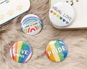 LGBTQ Love wins, Love is Love, Pride Month edition, Pack of 4 badge buttons (25mm/1inch) | Accessories for backpacks, tote bags, and outfits