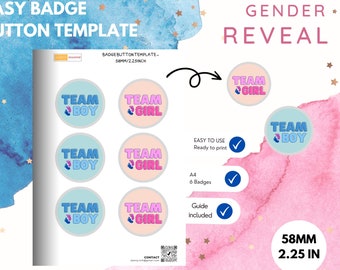 Gender reveal Button Template, Easy badge button template, Baby Gender party pinback button template, Printable template for 58mm/ 2.25 inch