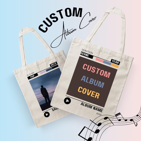 Custom Album Cover Printed Tote Bag, Personalized Music Tote Bag, Custom Song Playlist Tote Bag, Cute artsy aesthetic tote Bag, Custom gift
