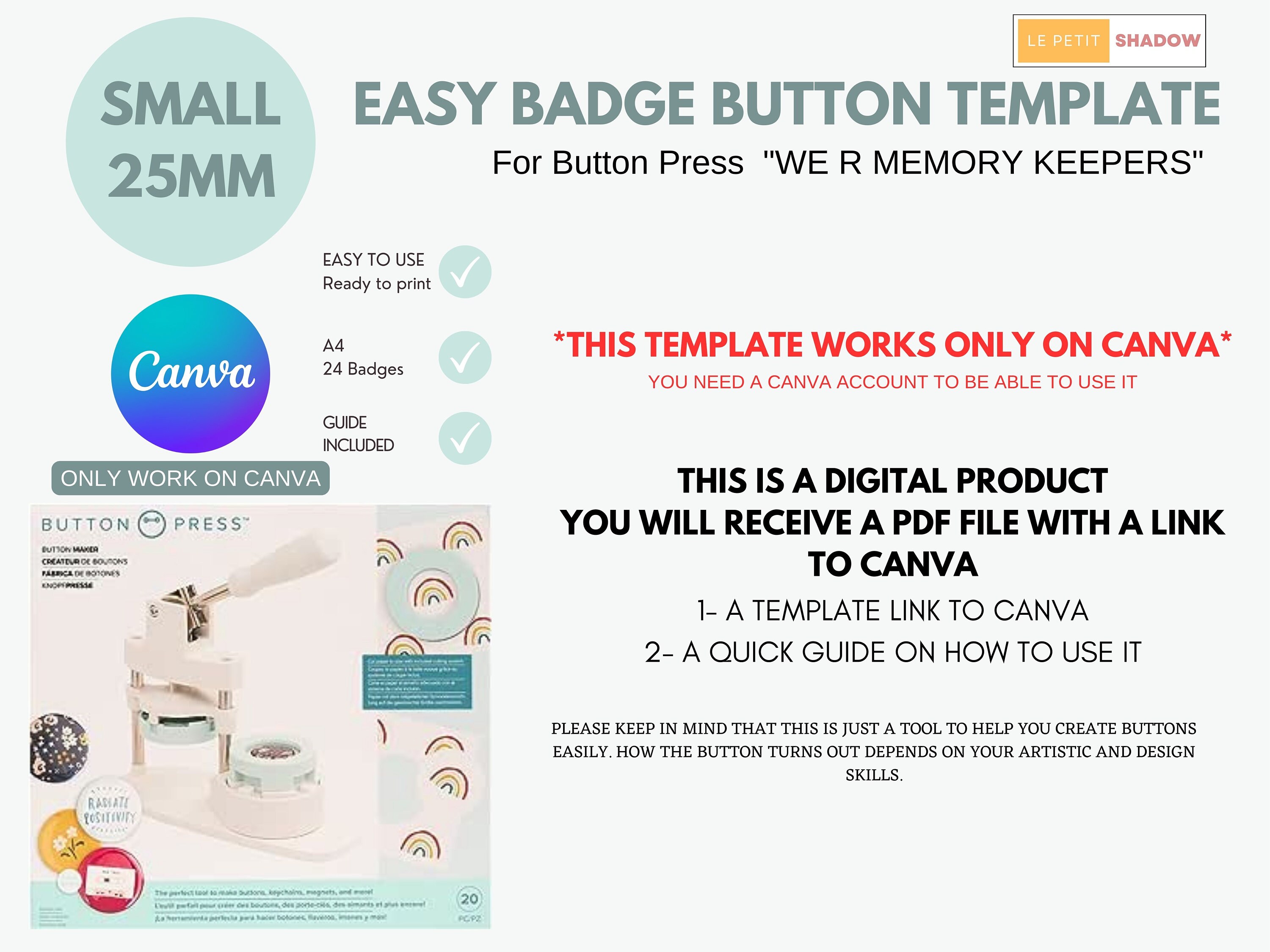 WE R MEMORY KEEPERS Button Press Small Button, Easy Badge Button ...