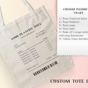 Custom Song Receipt Printed Tote Bag, Personalized Music Tote Bag, Custom Song Playlist Tote Bag, Cute artsy aesthetic tote Bag, Custom gift image 5