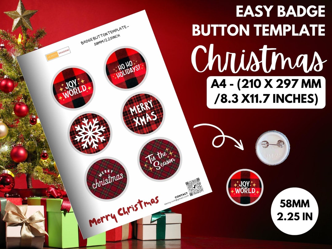 Christmas Badge Button Template, Easy Badge Button Template, Pinback ...