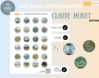 Easy badge button template Claude Monet Edition, Pinback button template for 25mm/1 inch buttons.