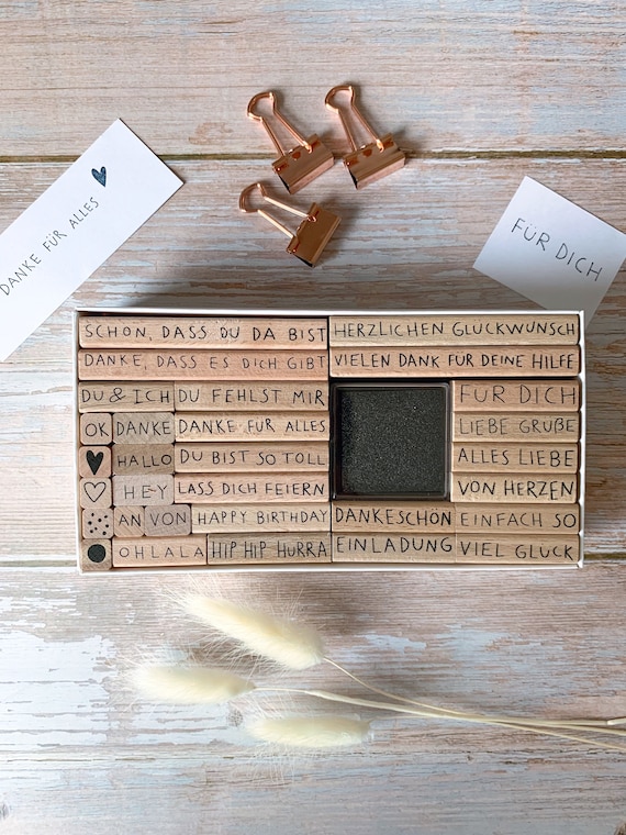 Stempelset Stempel Holz Texte Deutsch DIY Kartengestaltung 31-teilig