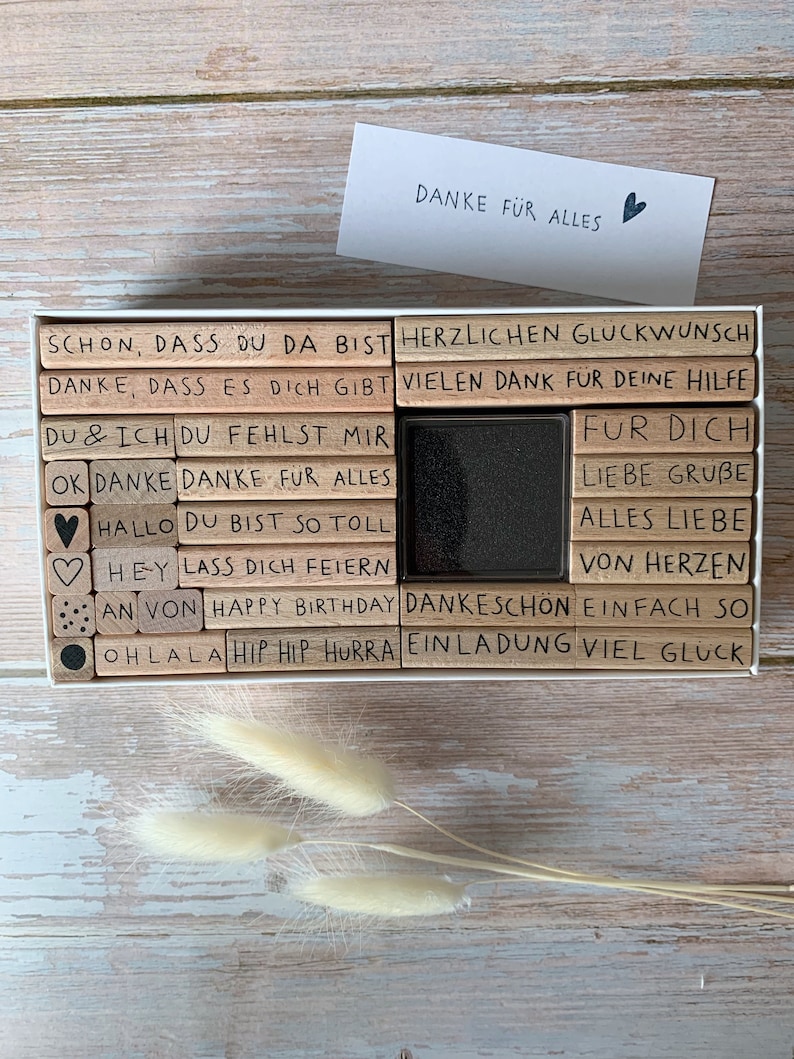 Stempelset Stempel Holz Texte Deutsch DIY Kartengestaltung 31-teilig Bild 6