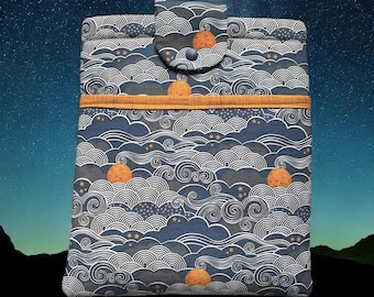 Funda acolchada para libros: Olas, Luna/Sol naranja - Regalo para amantes de los libros, Dark Academia