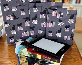 Capa protetora acolchoada para livros com estampa de gatos e livros: Protetor de livros, presente para amantes de livros