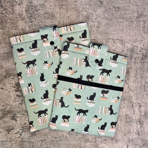 Green Cats and Books Padded Book Sleeve, Book Jacket, Book Protector, Book Lover, Bookish Gift, Book Club, BookTok, iPad Case