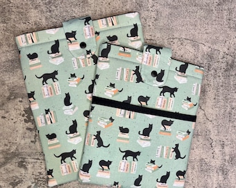 Green Cats and Books Padded Book Sleeve, Book Jacket, Book Protector, Book Lover, Bookish Gift, Book Club, BookTok, iPad Case