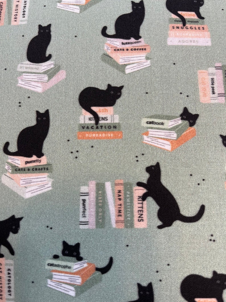 Green Cats and Books Padded Book Sleeve, Book Jacket, Book Protector, Book Lover, Bookish Gift, Book Club, BookTok, iPad Case image 8