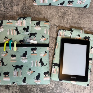 Green Cats and Books Padded Book Sleeve, Book Jacket, Book Protector, Book Lover, Bookish Gift, Book Club, BookTok, iPad Case Small