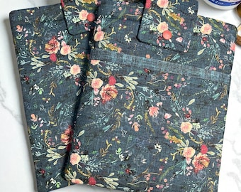 Teal Floral Book Sleeve: Padded Reader Protector with or without pocket