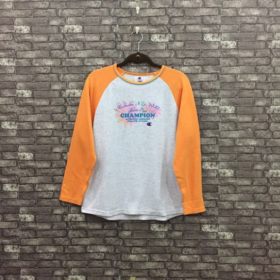 90's Champion Sweatshirt Women Grey Orange Spellou