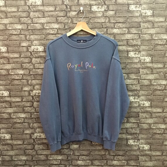 Royal Polo Sweatshirt Gray Blue Spellout Big Logo