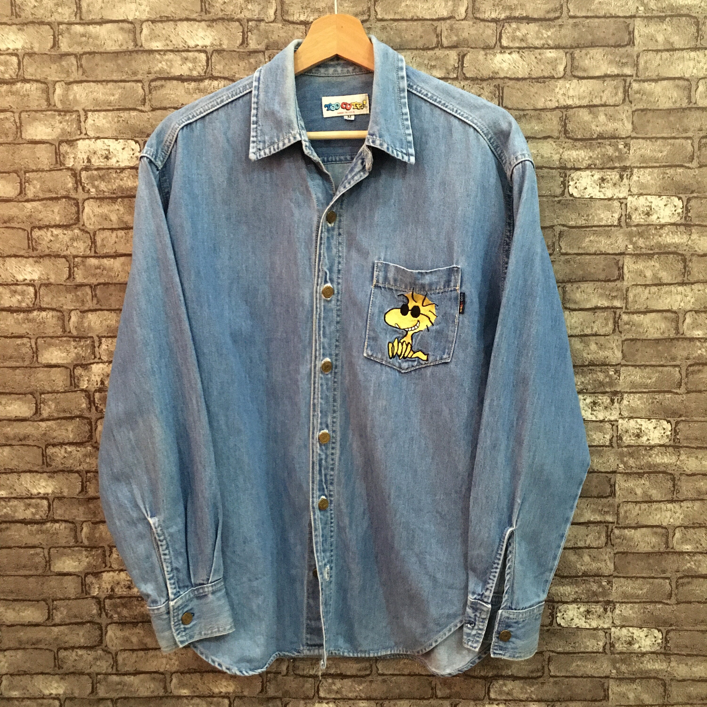 90's Peanuts Snoopy Denim Shirt Embroidered Characters Big Etsy