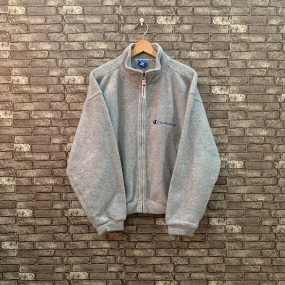 90's Champion Fleece Light Jacket Gray Sweater