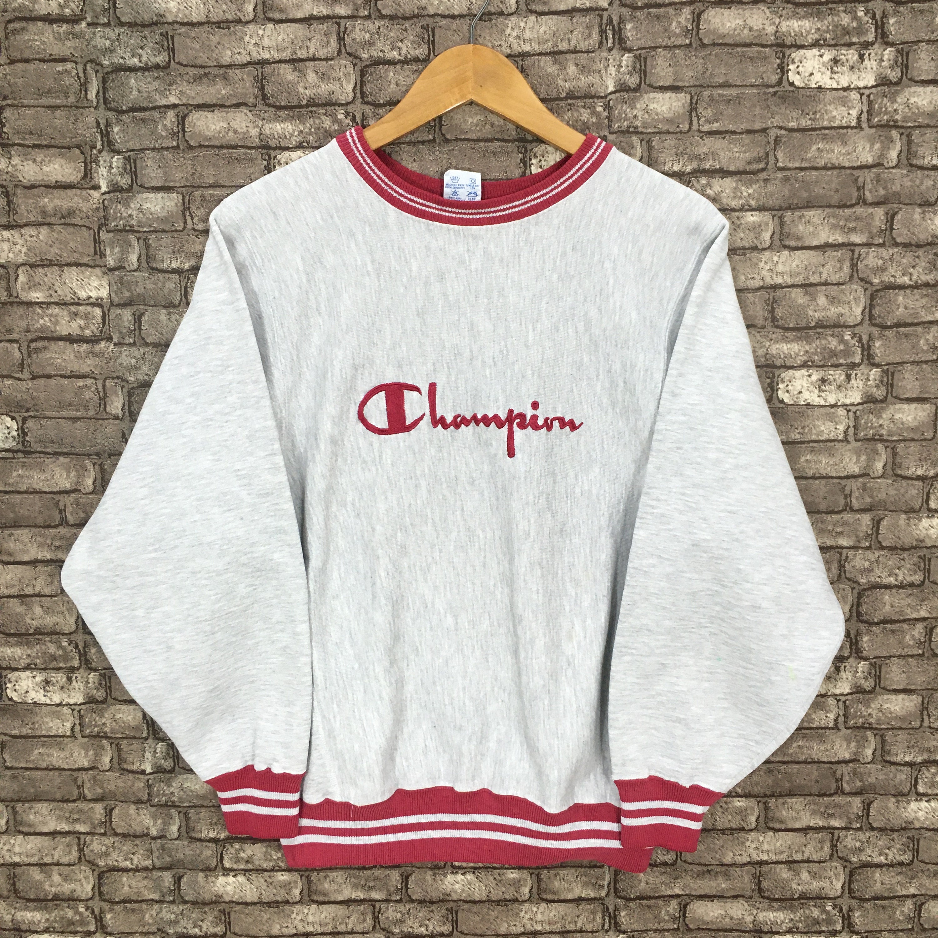 90's Champion Sweatshirt Reverse Weave Grey Red Spellout | Etsy